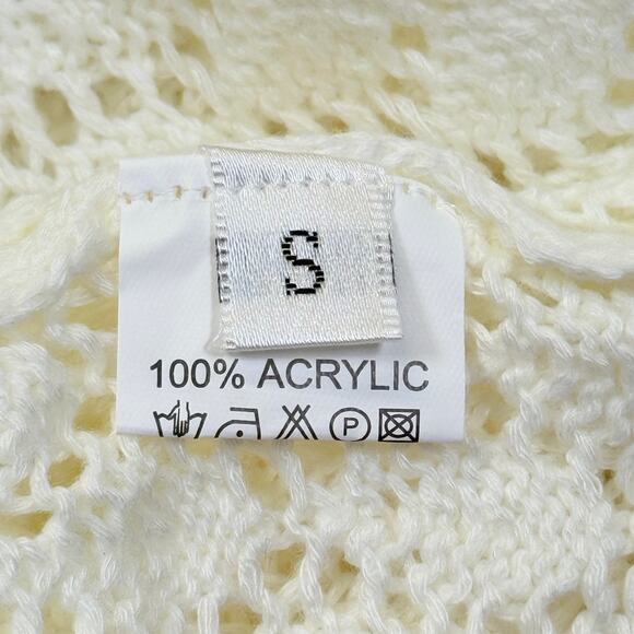 Vintage Women's Cream Crochet Knit Swimwear Sheer Maxi Cover Up Dress Size S - Picture 4 of 6